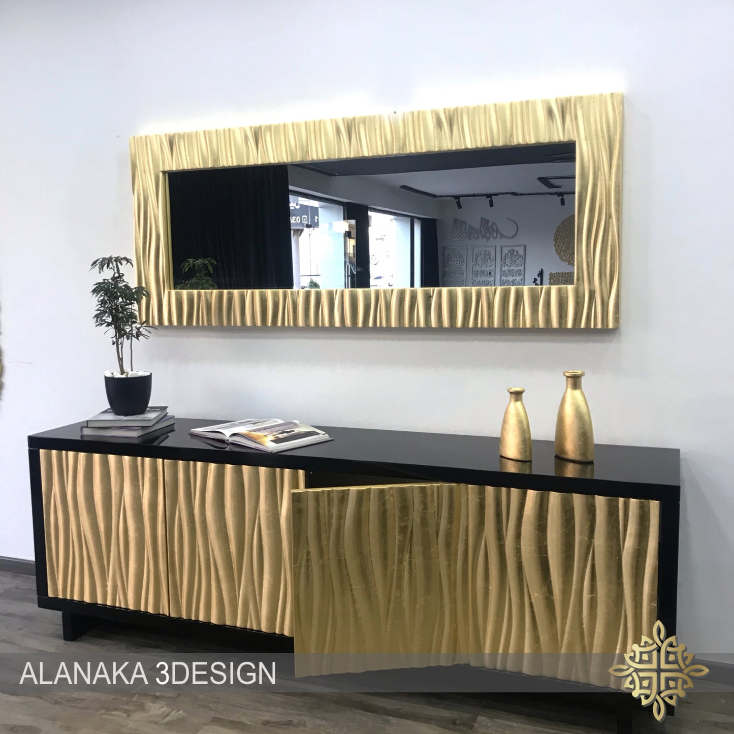 Gold leaf waved side board